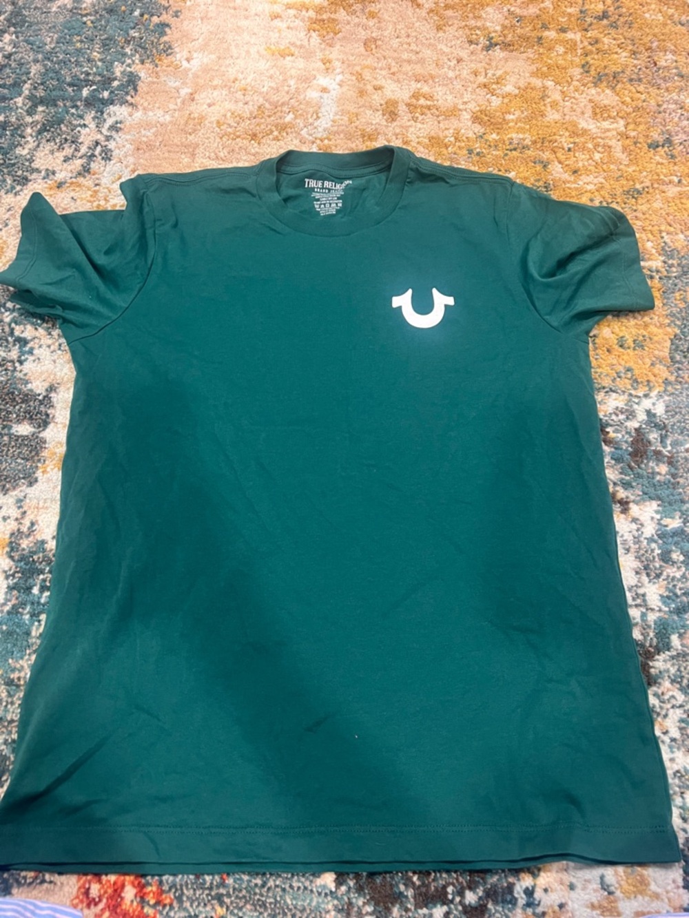 True Religion Short Sleeve Crew Tee in Dark Green with White Logo